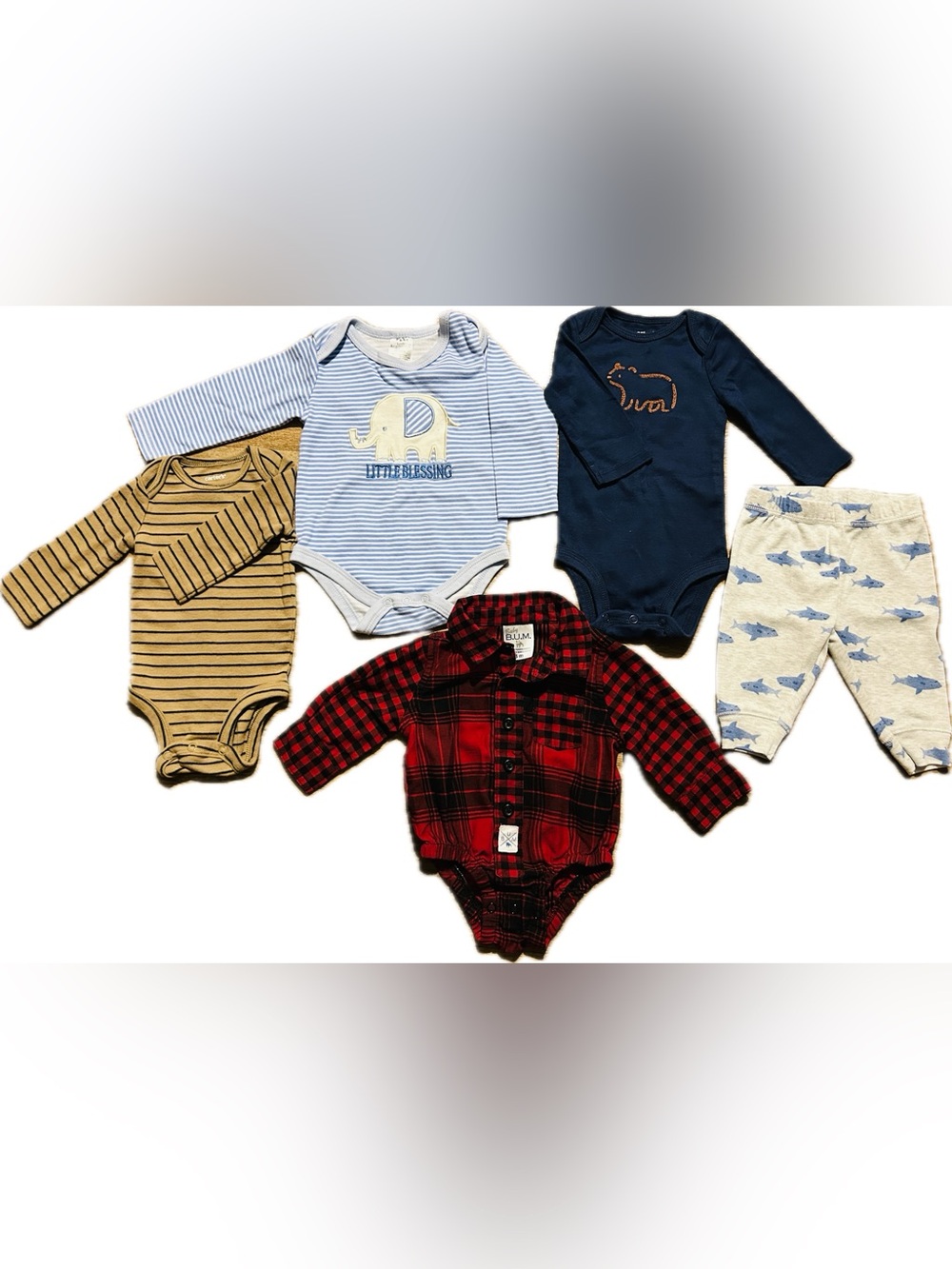Baby Boys 5 Piece Bundle: Onesies & Pants - All 3 Months